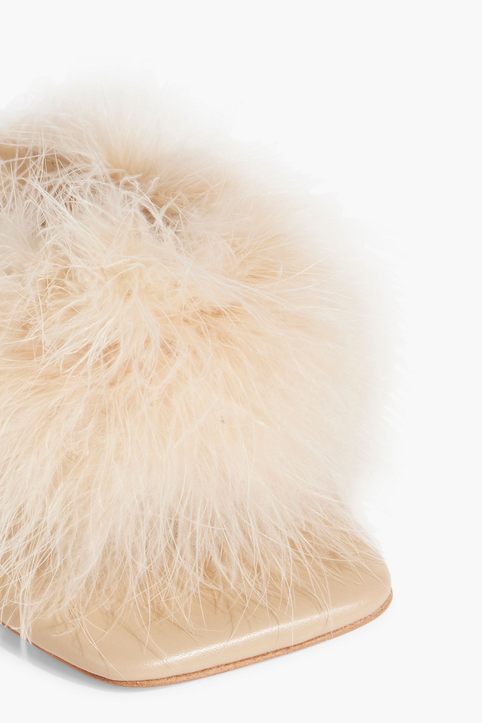 SLEEPER POM FEATHER-EMBELLISHED LEATHER MULES