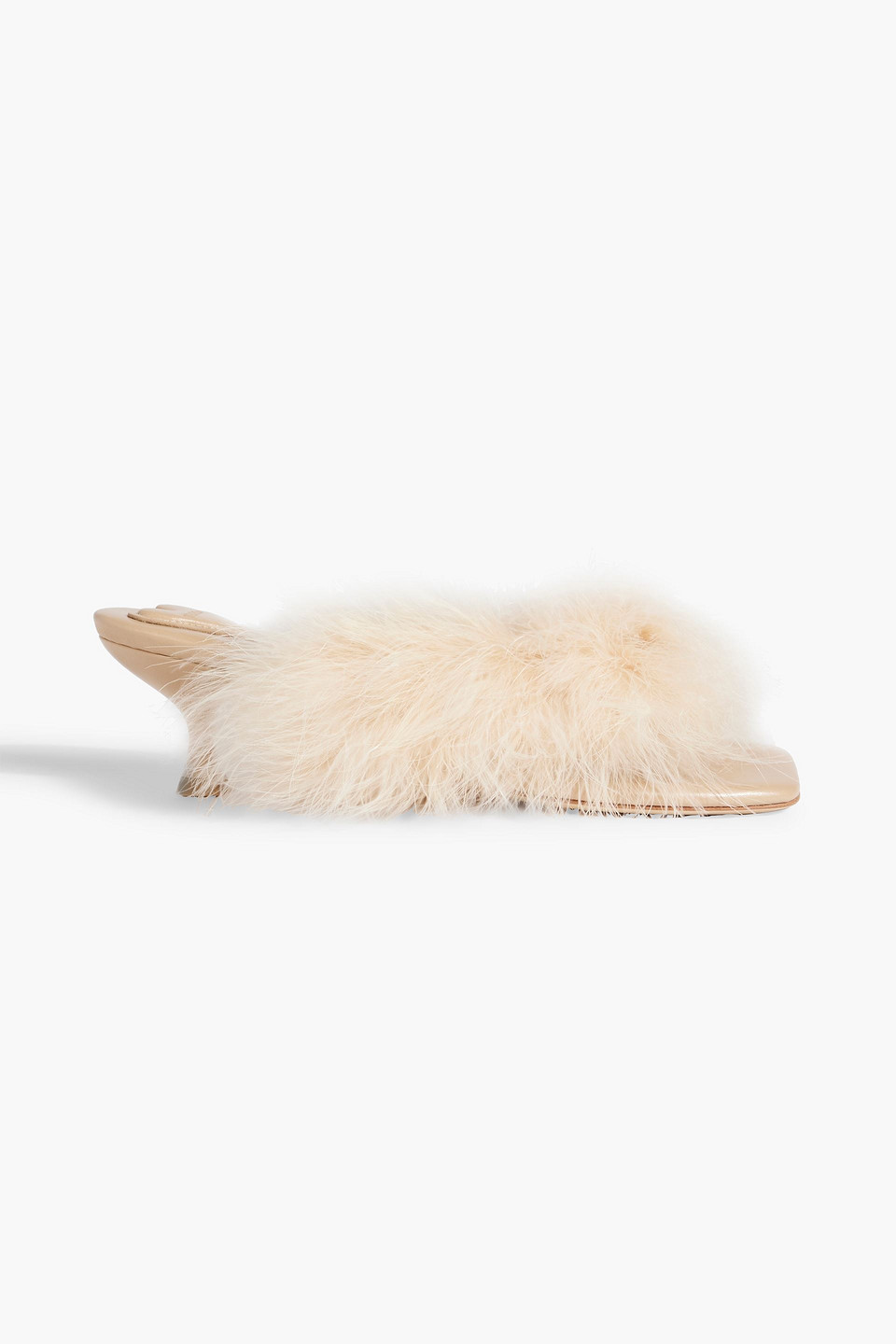 Sleeper Pom Mules Aus Leder Mit Federn In Creme
