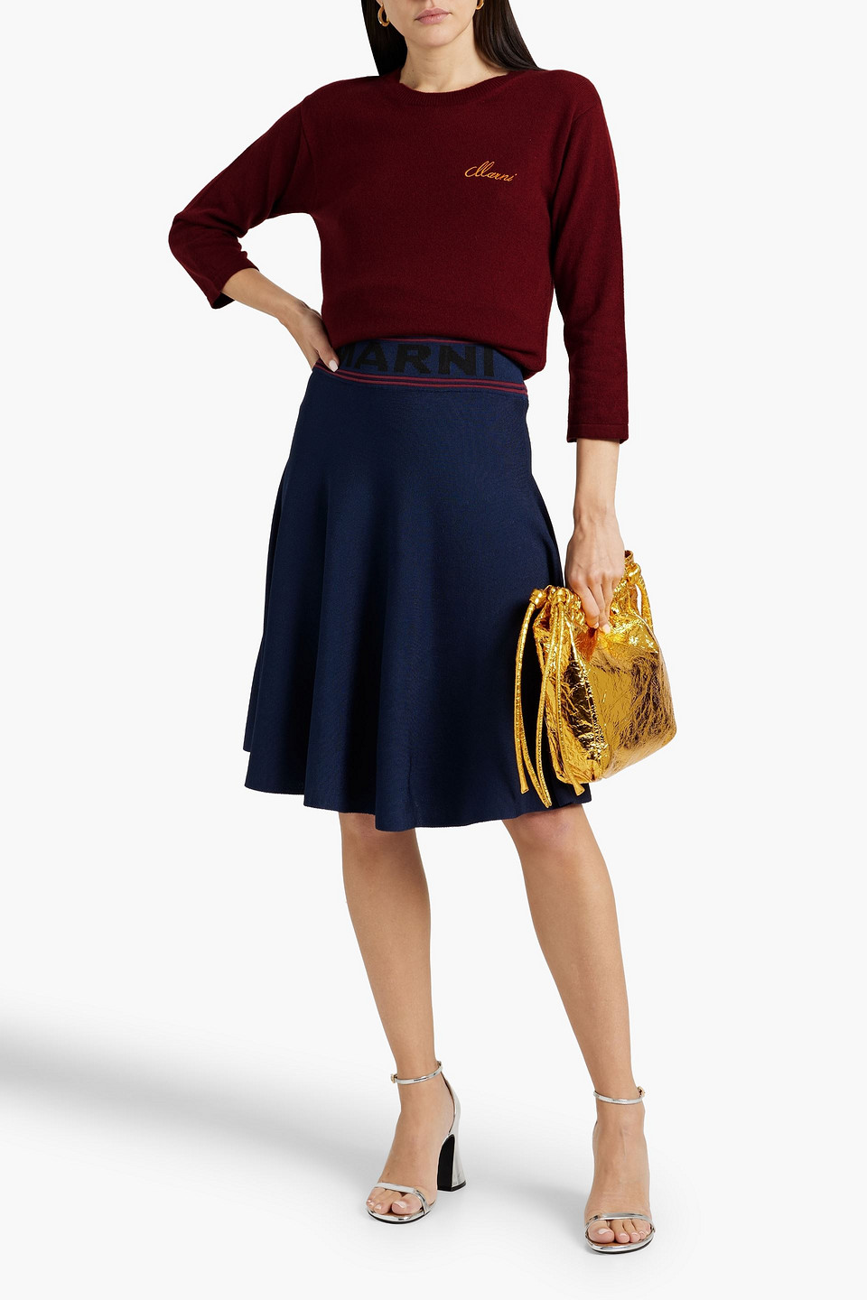 Shop Marni Embroidered Cashmere Sweater In Claret