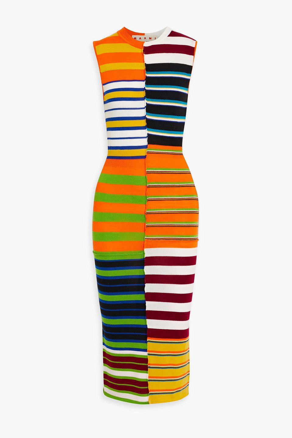 Marni Striped Patchwork Sleeveless Midi Dress In Multicolor