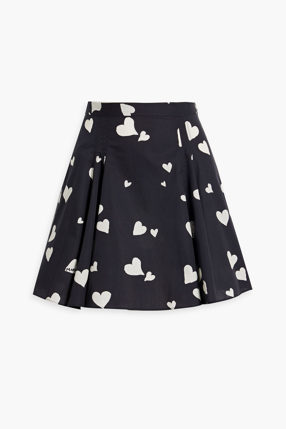 Marni Black Poplin Skirt With Bunch Of Hearts Print In Black