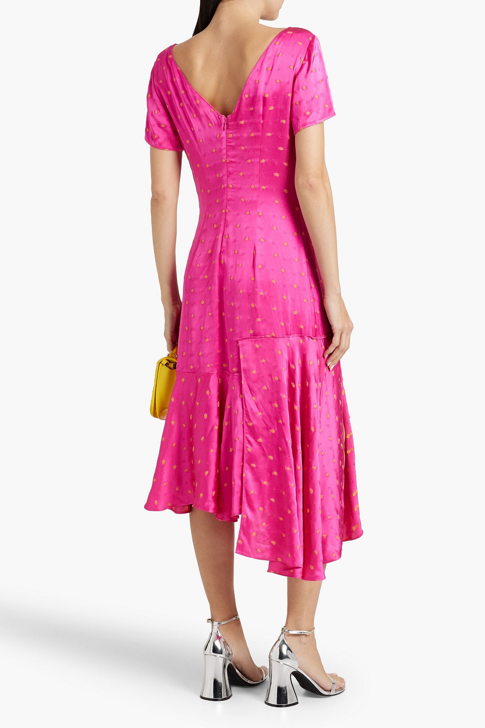 Shop Marni Asymmetric Satin-jacquard Dress In Fuchsia