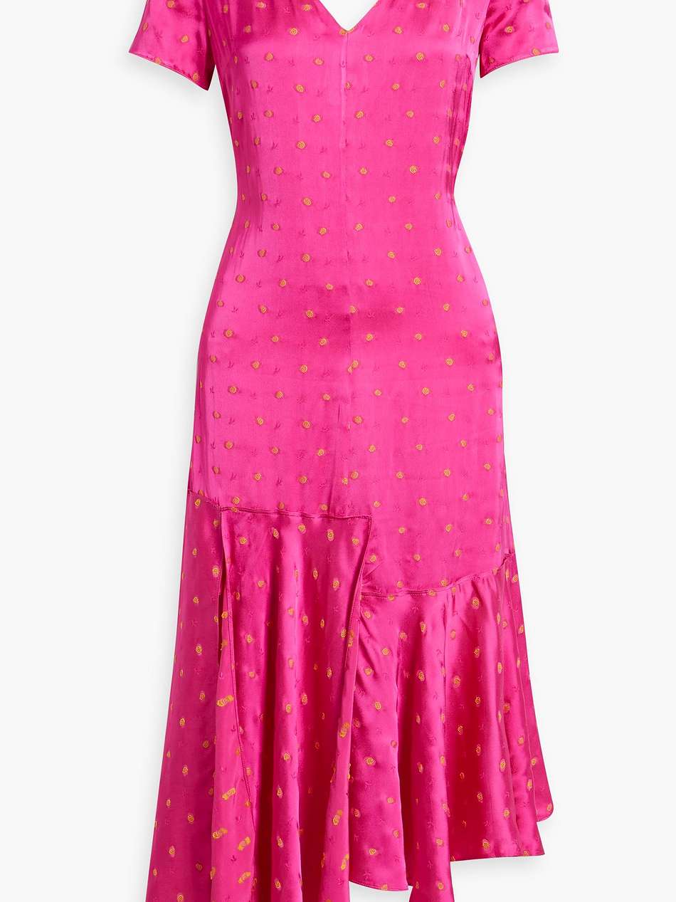 asymmetric satin-jacquard dress