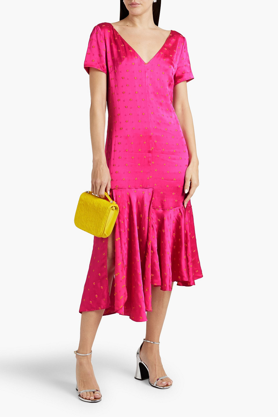 Shop Marni Asymmetric Satin-jacquard Dress In Fuchsia