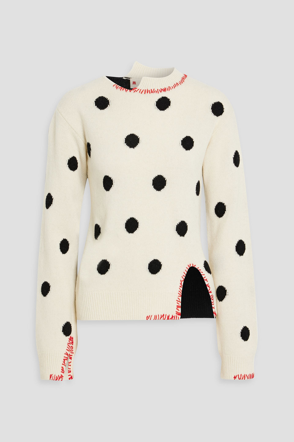 Shop Marni Polka-dot Jacquard-knit Wool Sweater In Ecru