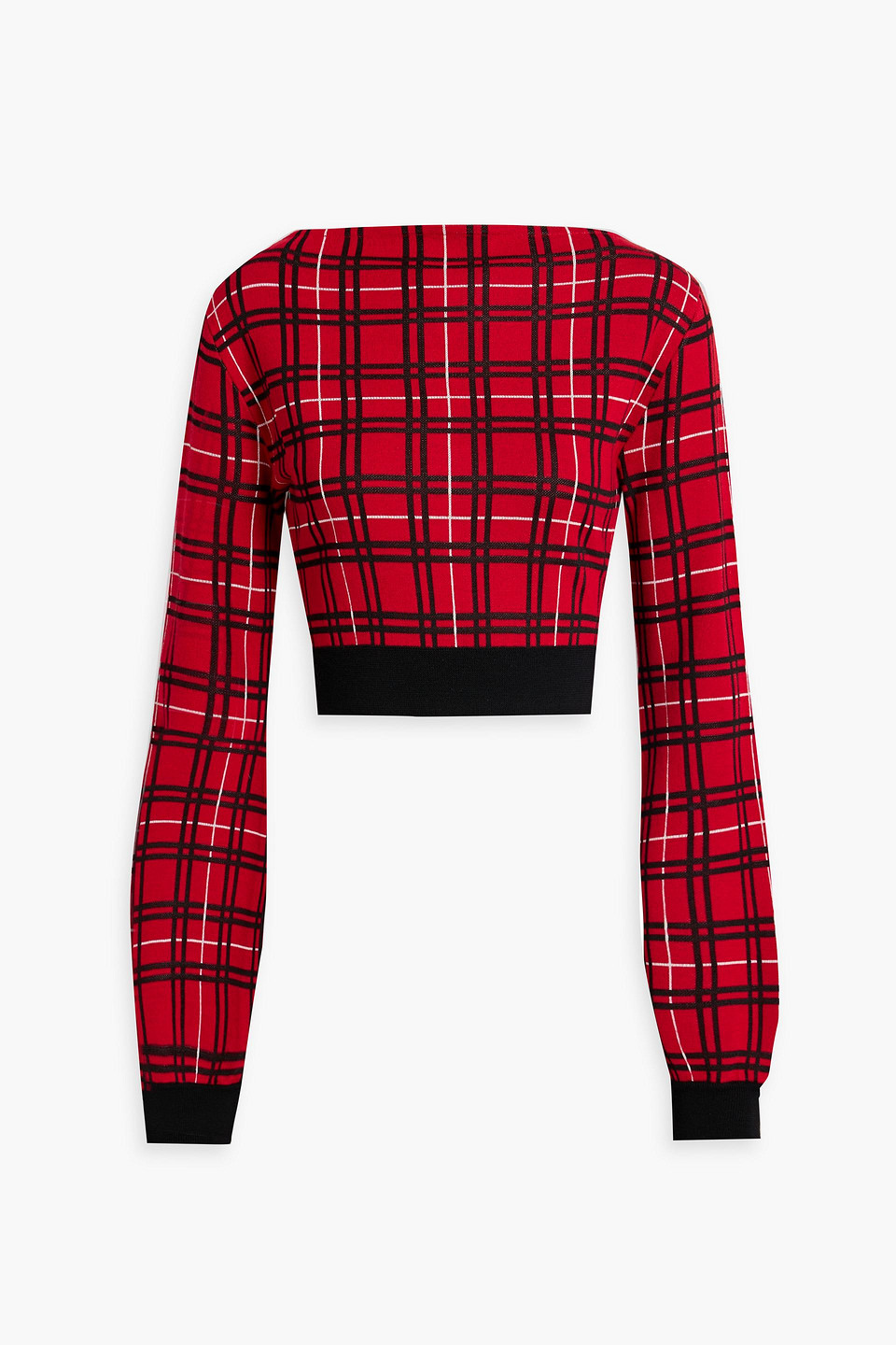 Shop Marni Checked Jacquard-knit Wool Sweater In Red