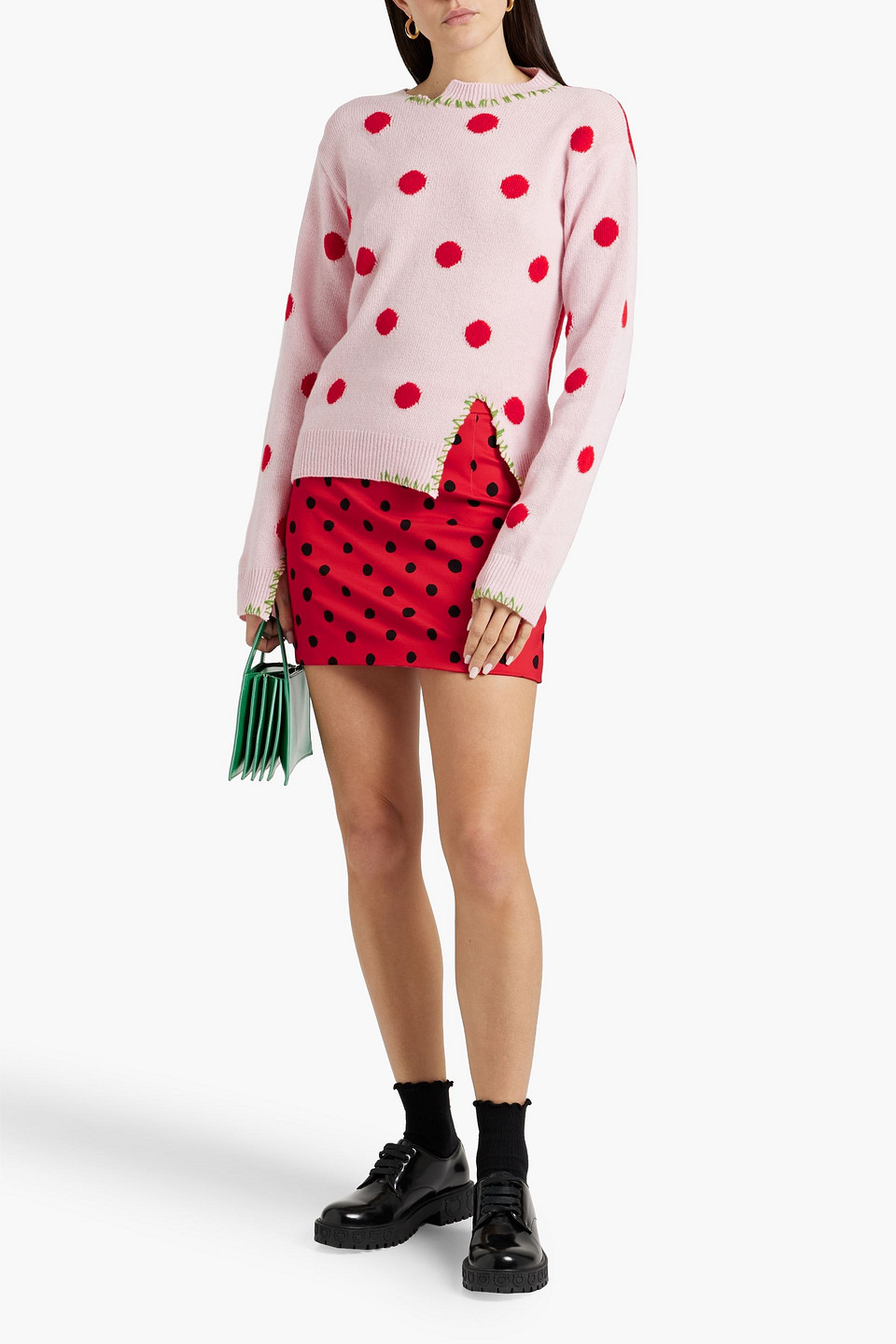 Shop Marni Polka-dot Crepe Mini Skirt In Red