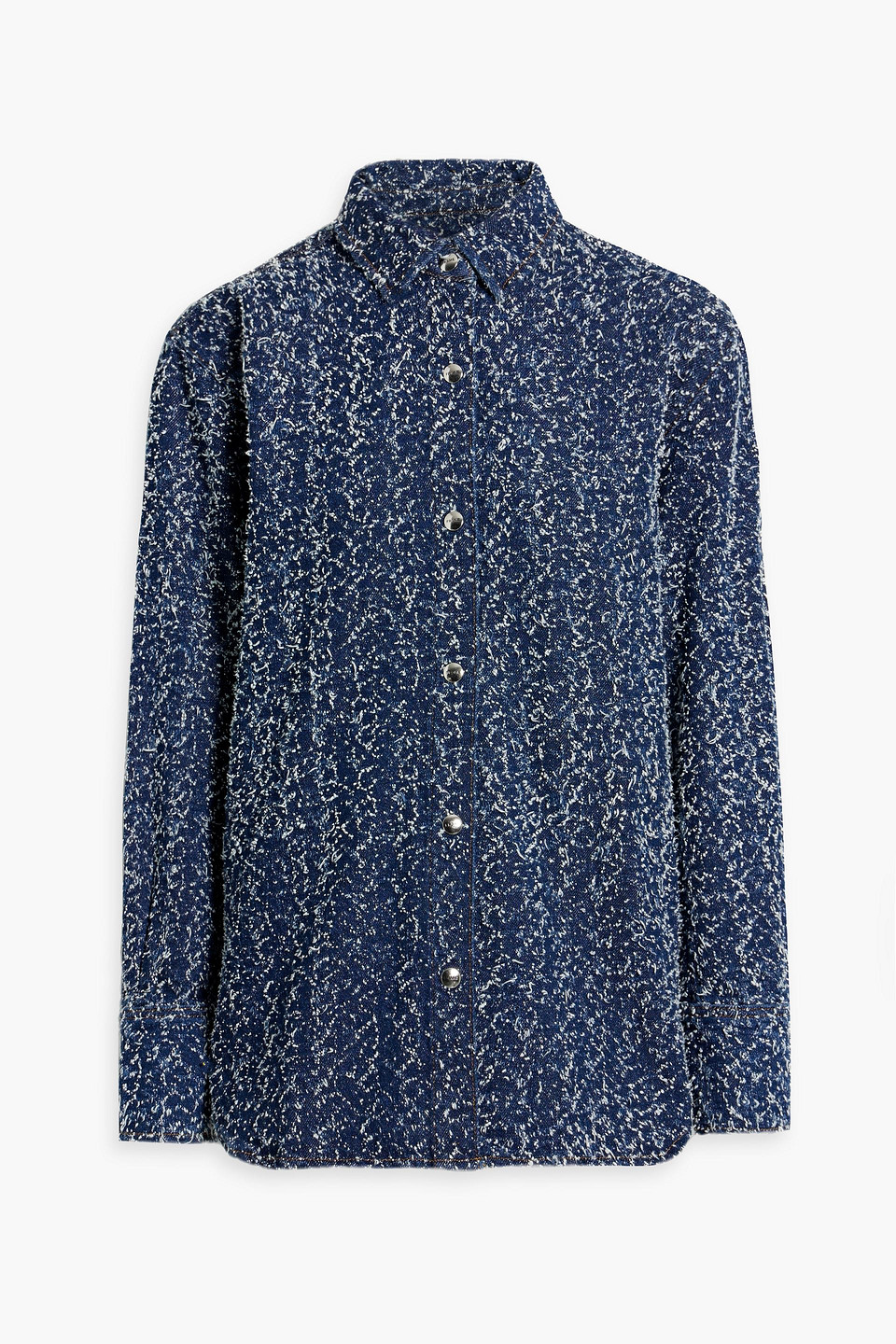 Frame Oversized Frayed Denim Shirt In Dark Denim