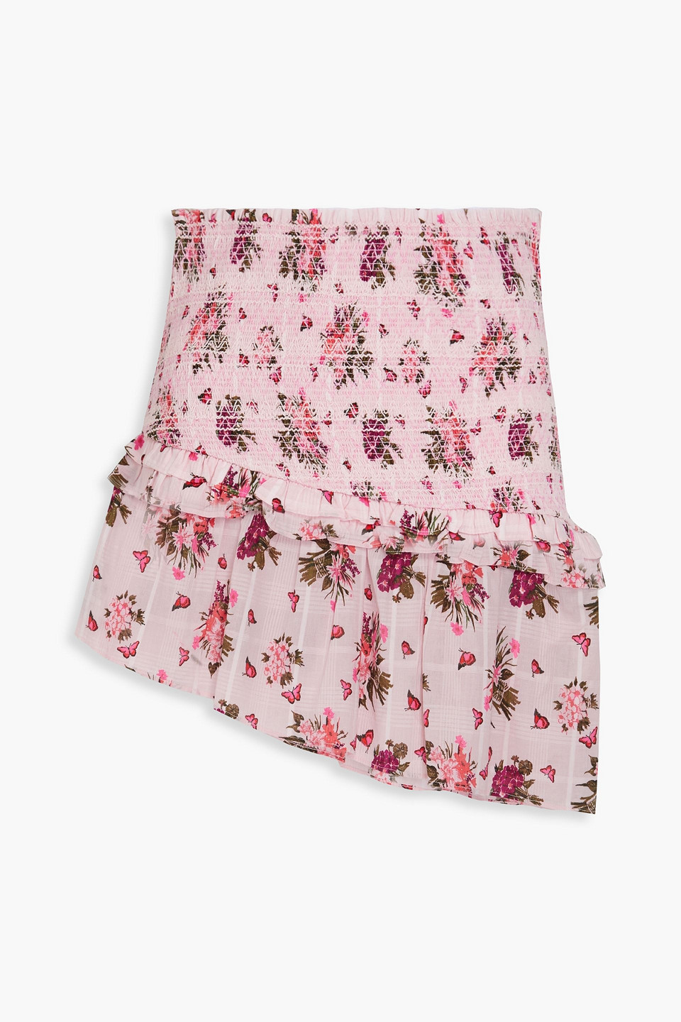 Shop Loveshackfancy Varana Asymmetric Floral-print Cotton Mini Skirt In Baby Pink