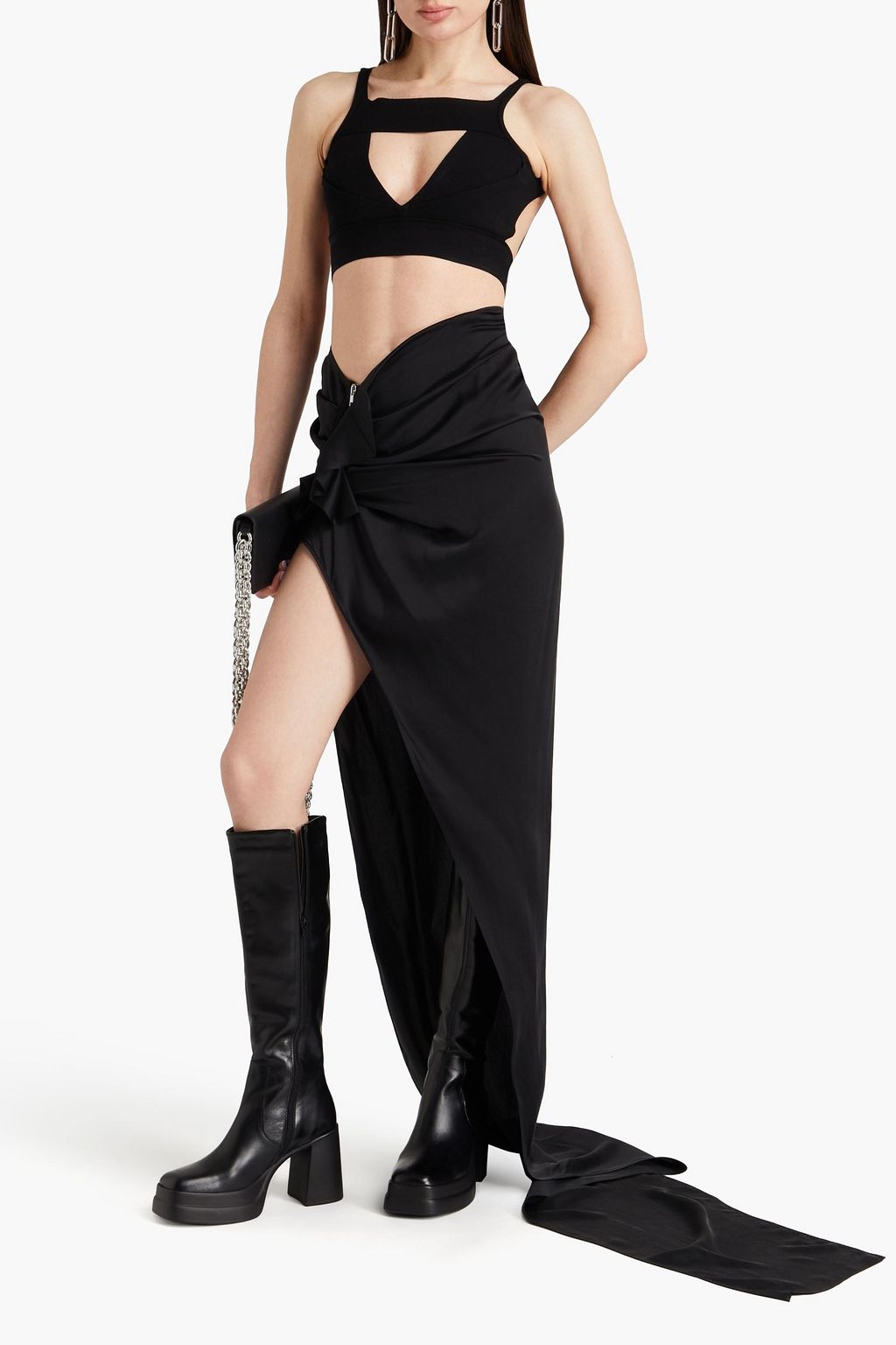 RICK OWENS Asymmetric ruffled washed satin skirt