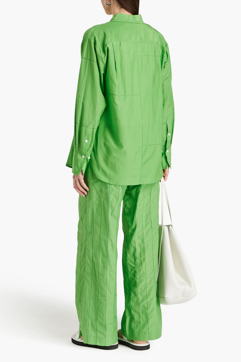 Frame Cotton And Silk-blend Poplin Shirt In Green