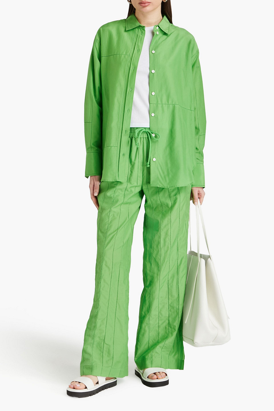Frame Cotton And Silk-blend Poplin Shirt In Green