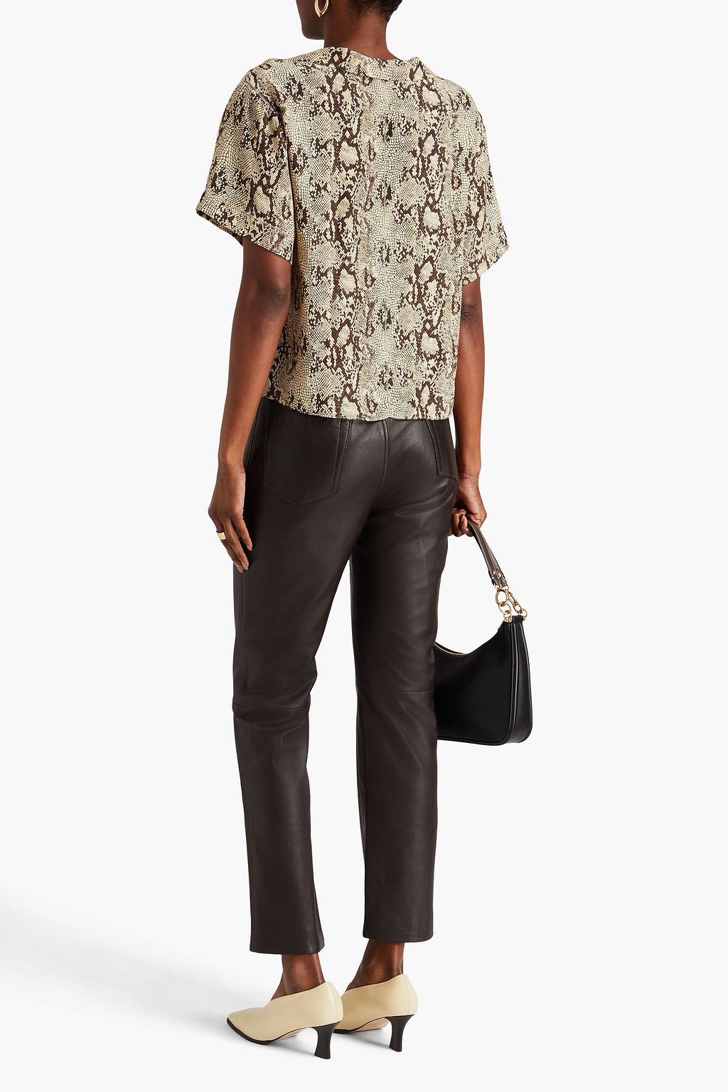 FRAME Snake-print silk-satin top