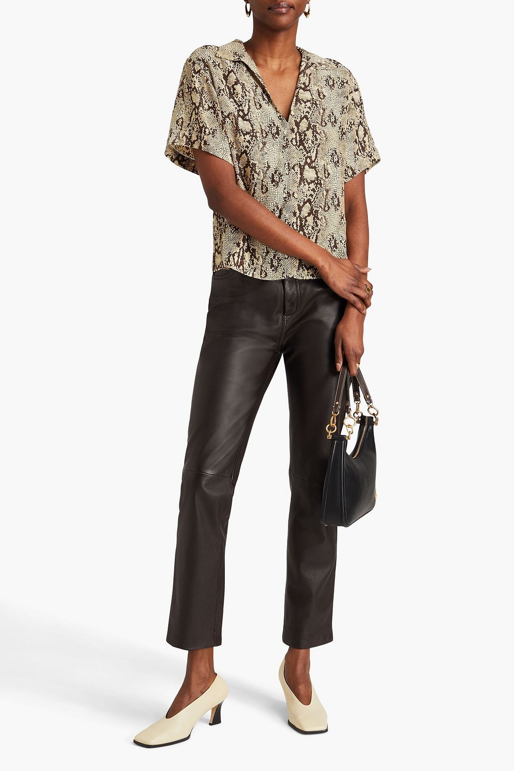 FRAME Snake-print silk-satin top