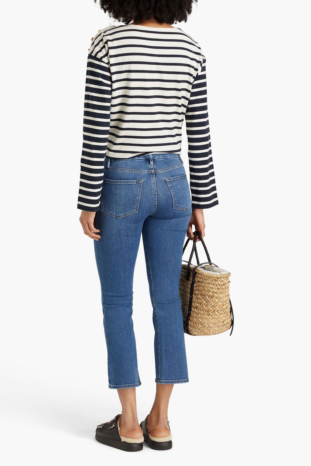 FRAME بنطلون جينز Le Crop Mini Boot قصير بقصّة بوت كت وبخصر عالٍ