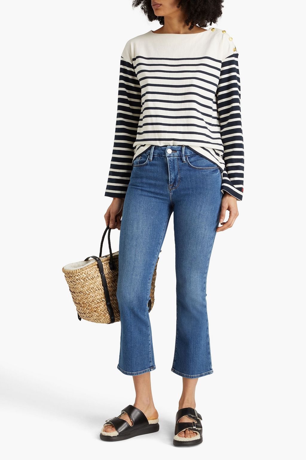 FRAME بنطلون جينز Le Crop Mini Boot قصير بقصّة بوت كت وبخصر عالٍ
