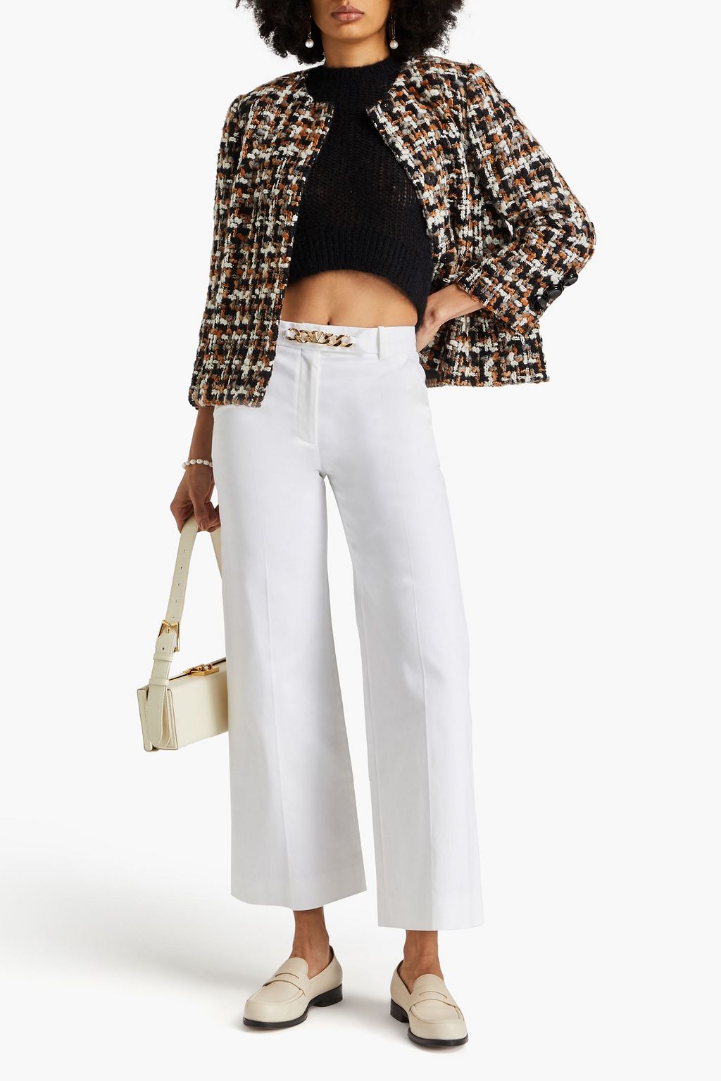 VALENTINO GARAVANI Embellished stretch-cotton twill wide-leg pants