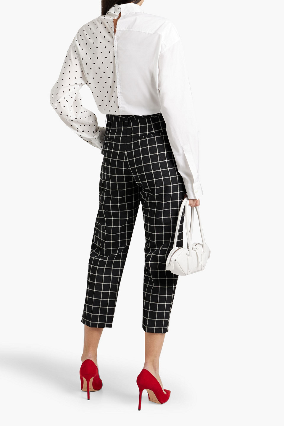 Shop Marni Cropped Checked Wool-jacquard Tapered Pants In Black