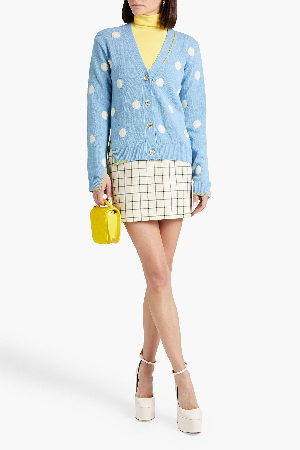 Shop Marni Checked Wool-jacquard Mini Skirt In Ivory