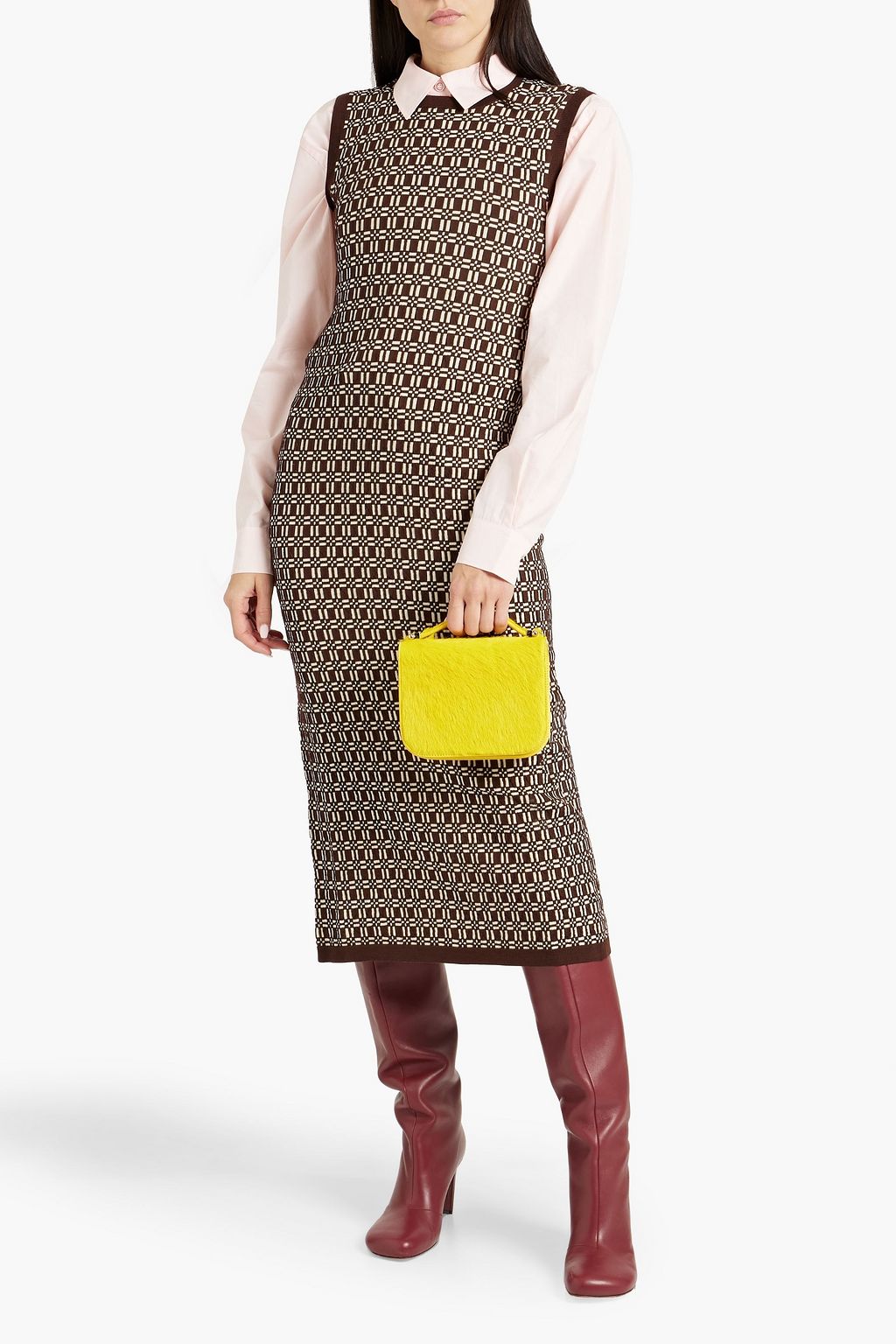 MARNI ジャカードニット ウール混 ミディワンピース