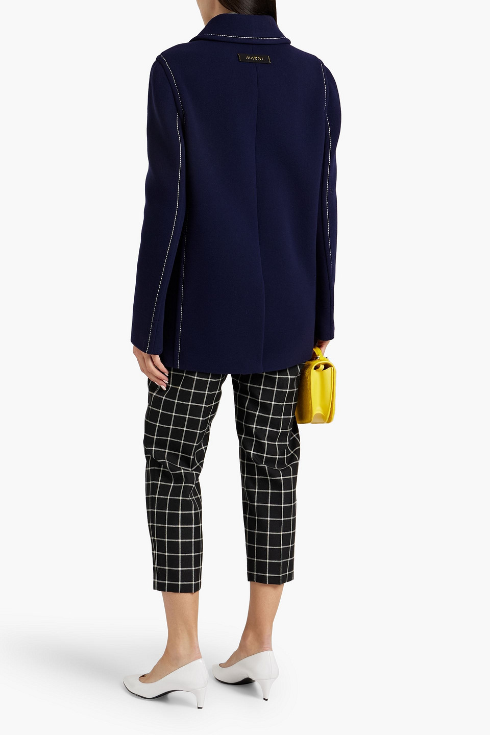 Shop Marni Double-breasted Wool-blend Felt Coat In Navy