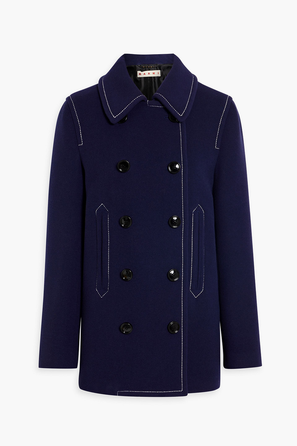 Marni Double-breasted Wool-blend Felt Coat In Navy