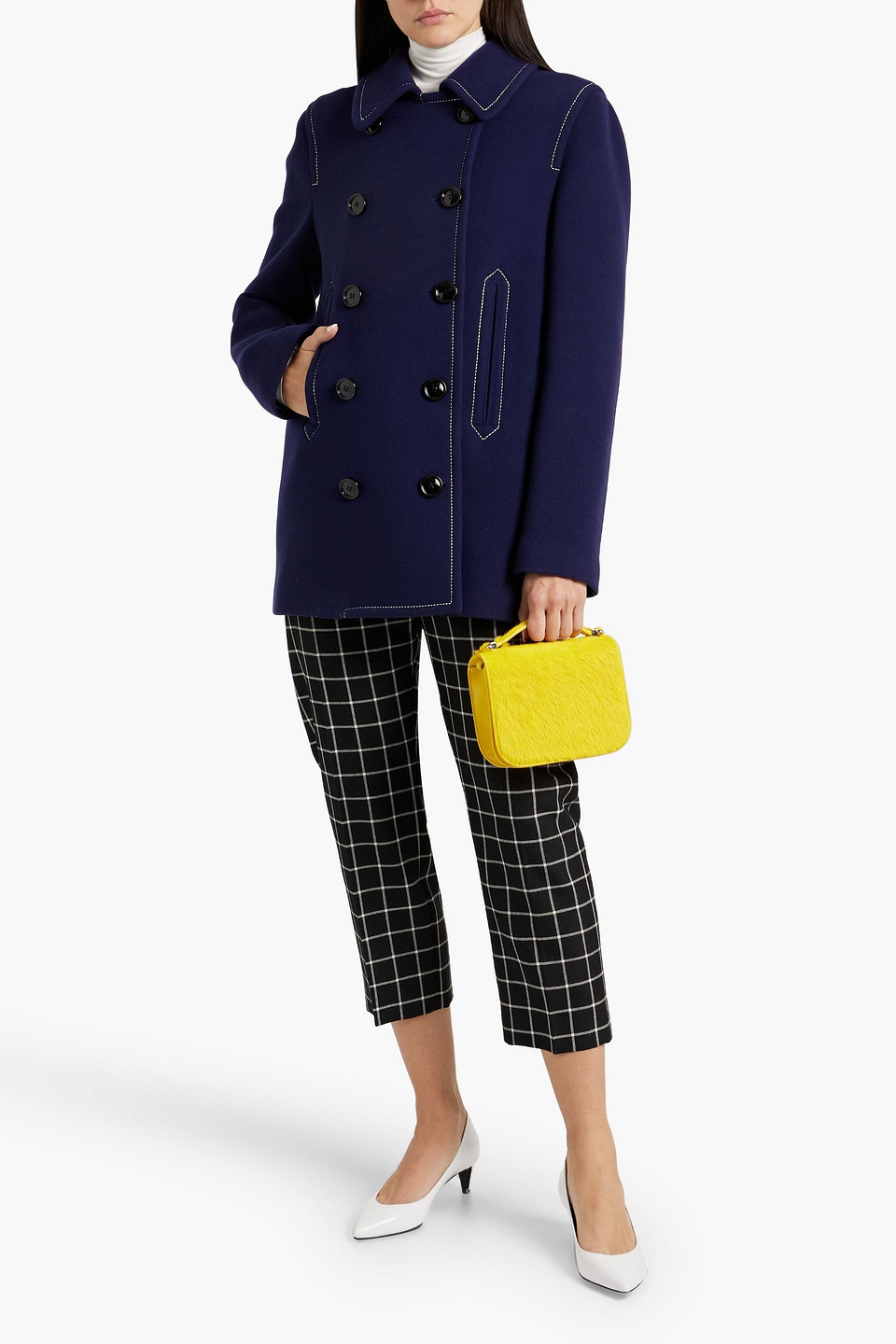 Shop Marni Double-breasted Wool-blend Felt Coat In Navy