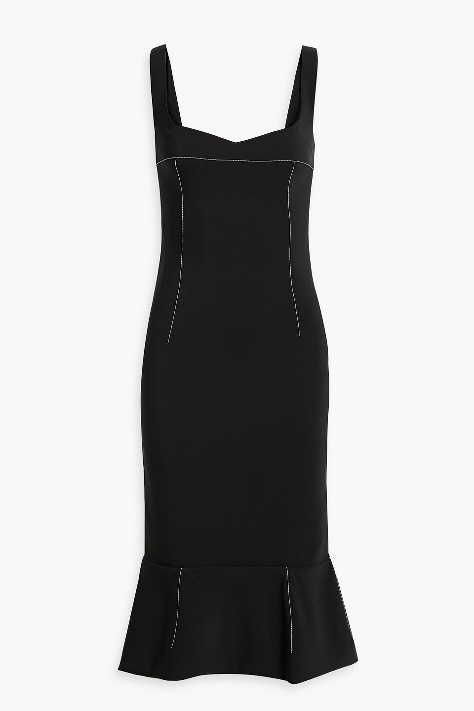 Marni Fluted Topstitched Cady Midi Dress In Black