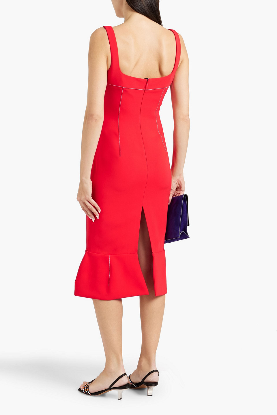 Shop Marni Fluted Cady Midi Dress In Red