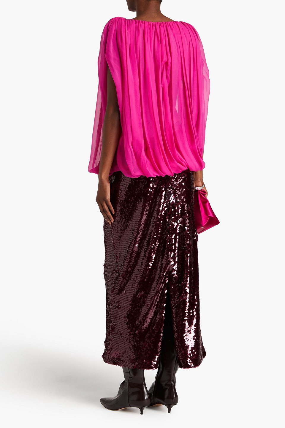 Rick Owens Gathered Silk-chiffon Top In Fuchsia