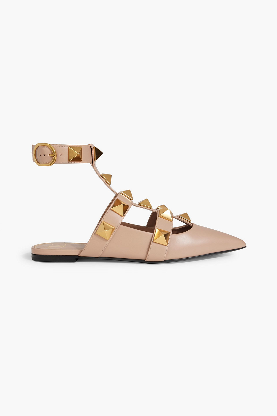 Shop Valentino Roman Stud Leather Point-toe Flats In Blush