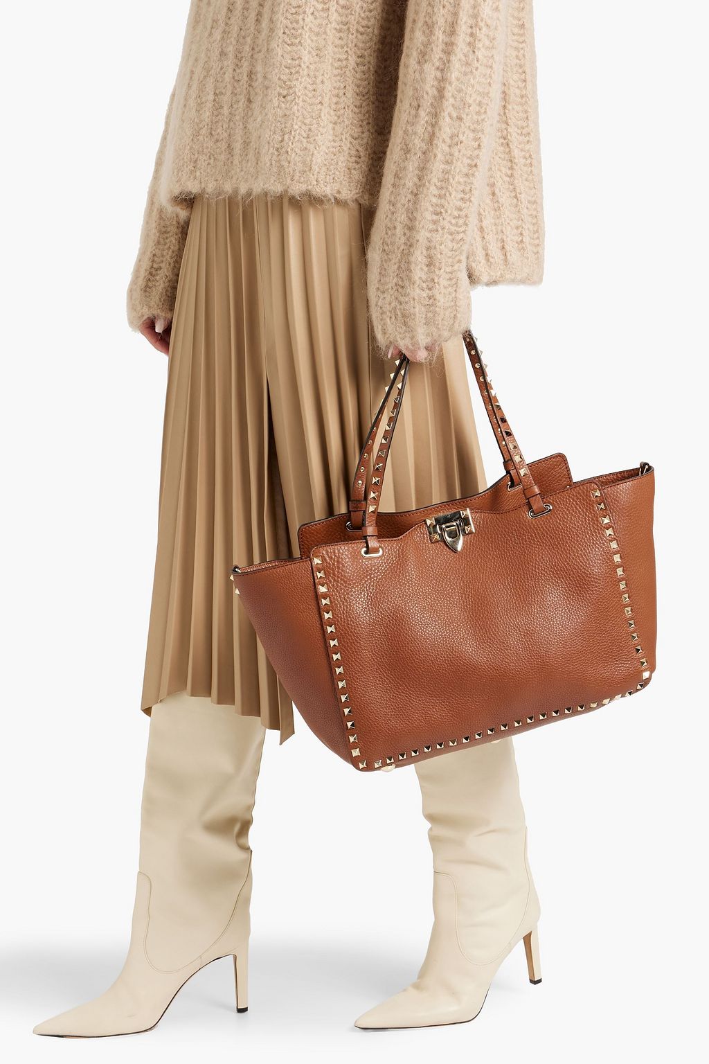 VALENTINO GARAVANI Rockstud pebbled-leather tote