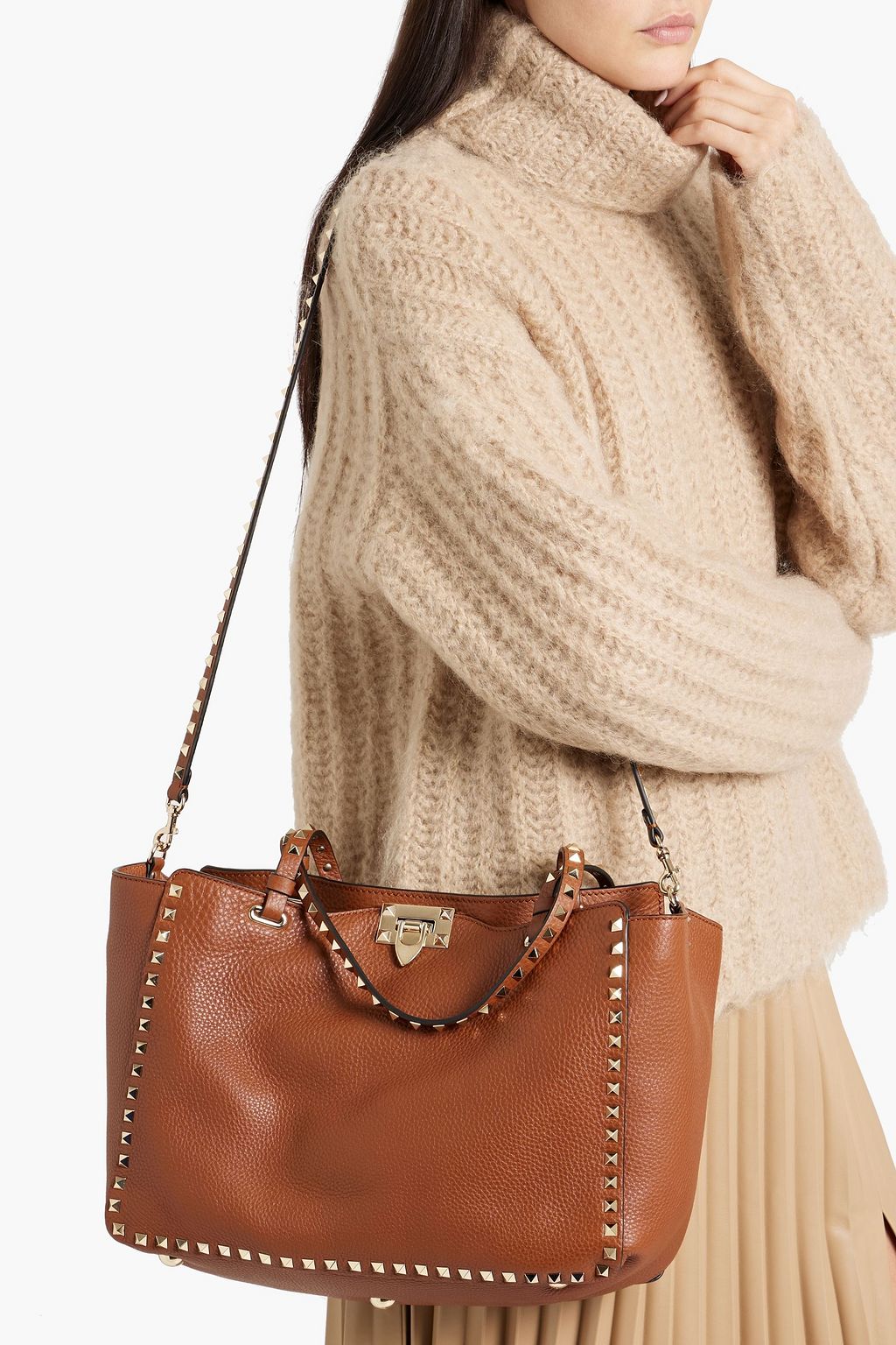 VALENTINO GARAVANI Rockstud pebbled-leather tote
