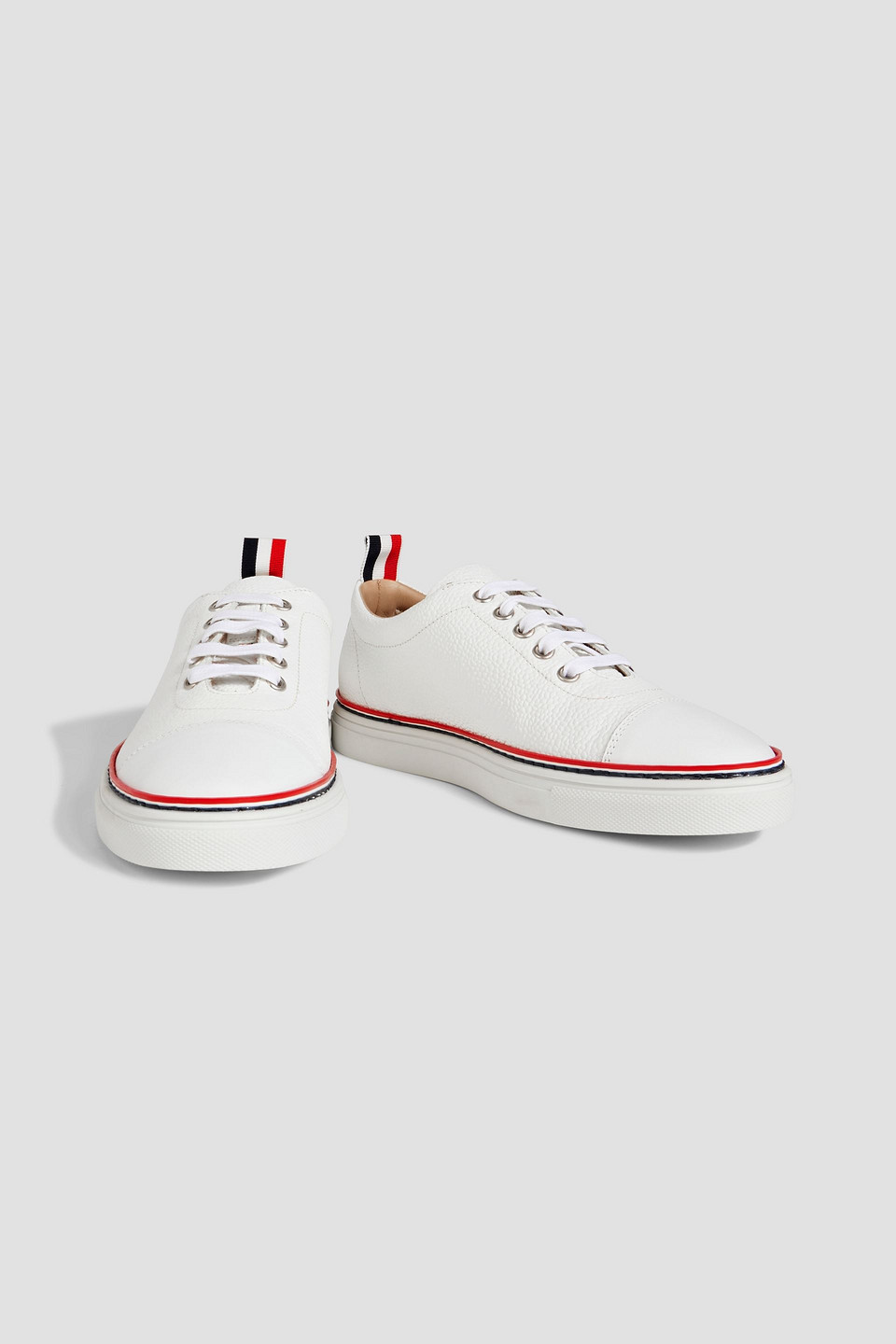 THOM BROWNE SMOOTH AND PEBBLED-LEATHER SNEAKERS