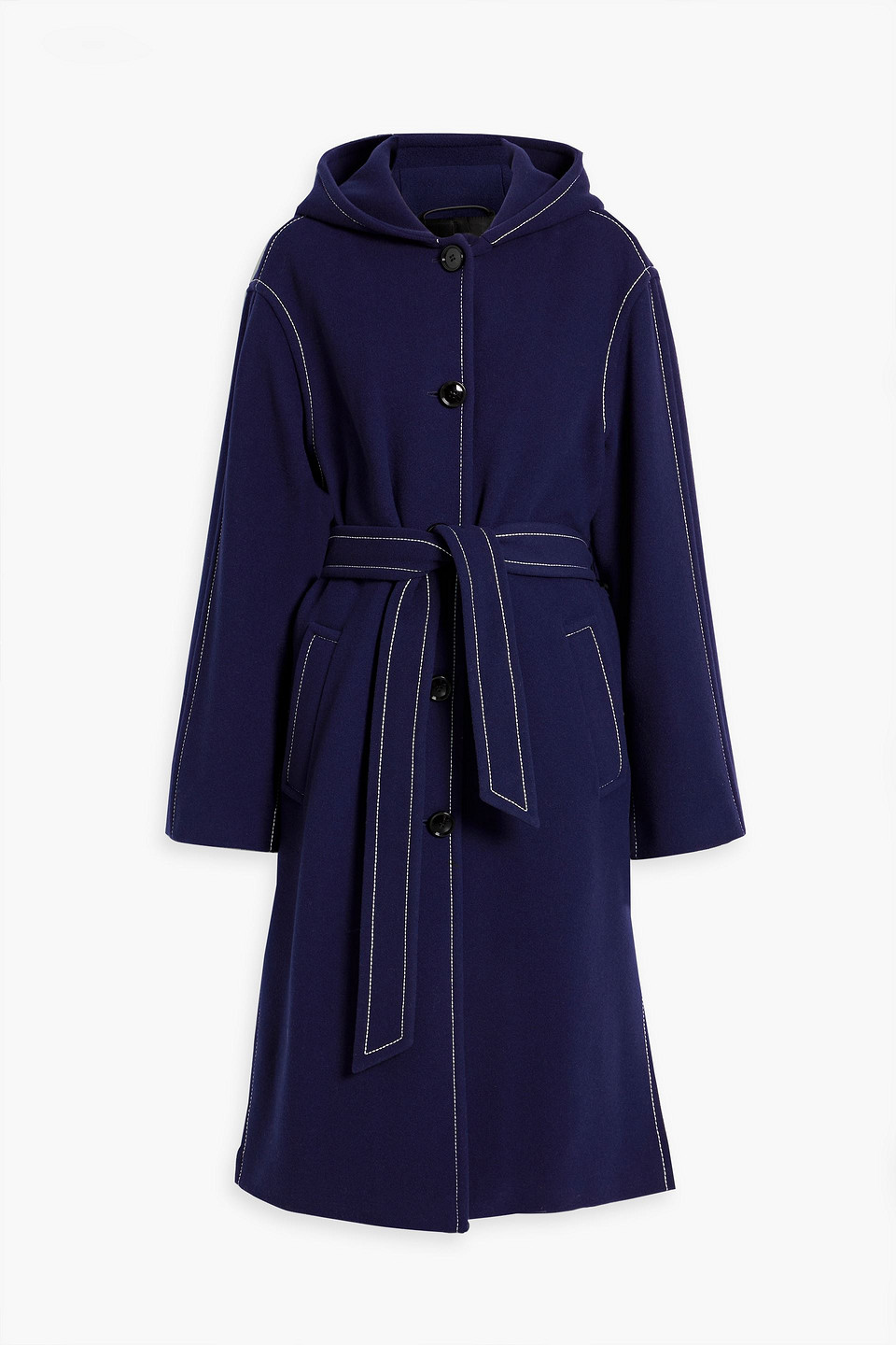 Marni Topstitched Wool-blend Felt Hooded Coat In Navy