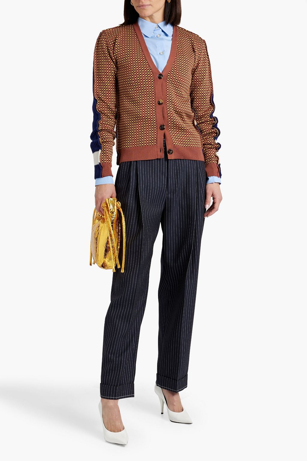 MARNI Jacquard-knit and ribbed wool-blend cardigan