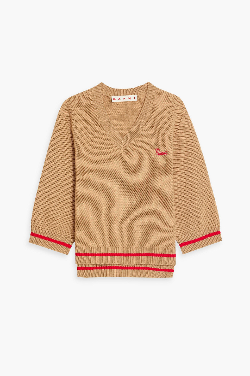 Marni Embroidered Wool Sweater In Camel