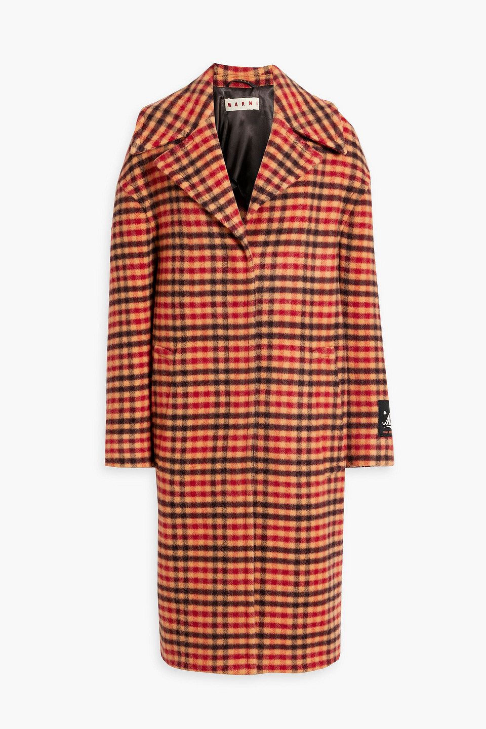 Shop Marni Checked Wool-blend Felt Coat In Orange