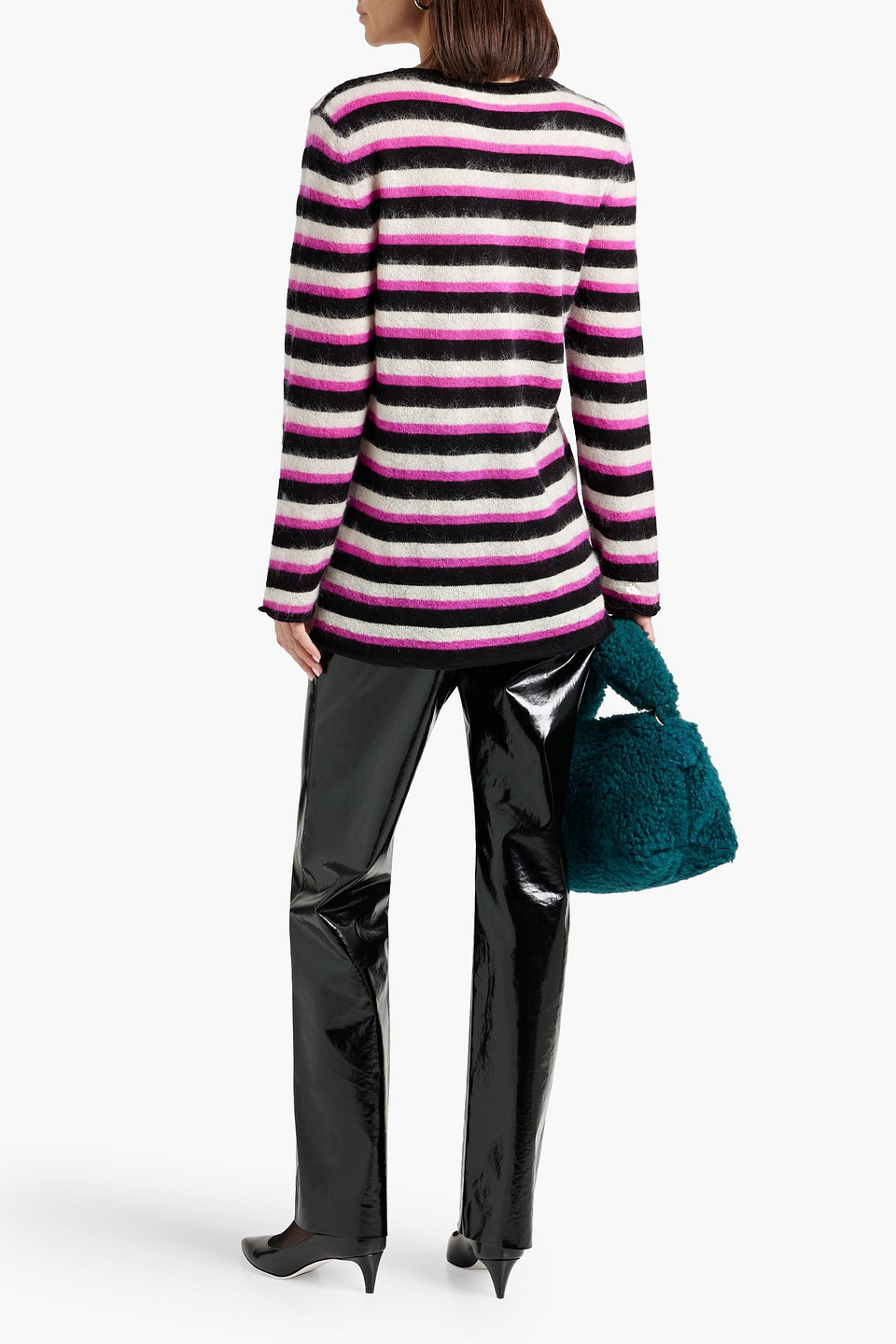 Marni Striped Wool And Mohair-blend Sweater In Magenta