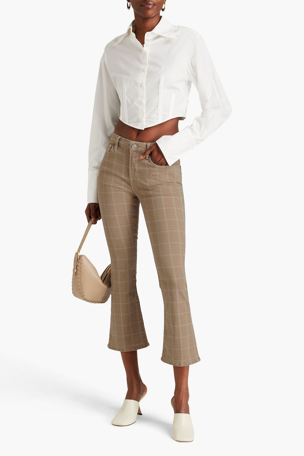 FRAME Checked cotton-blend twill bootcut pants