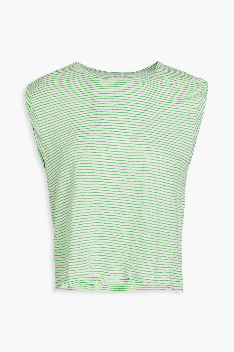 Frame Cropped Striped Linen-jersey Tank In Green