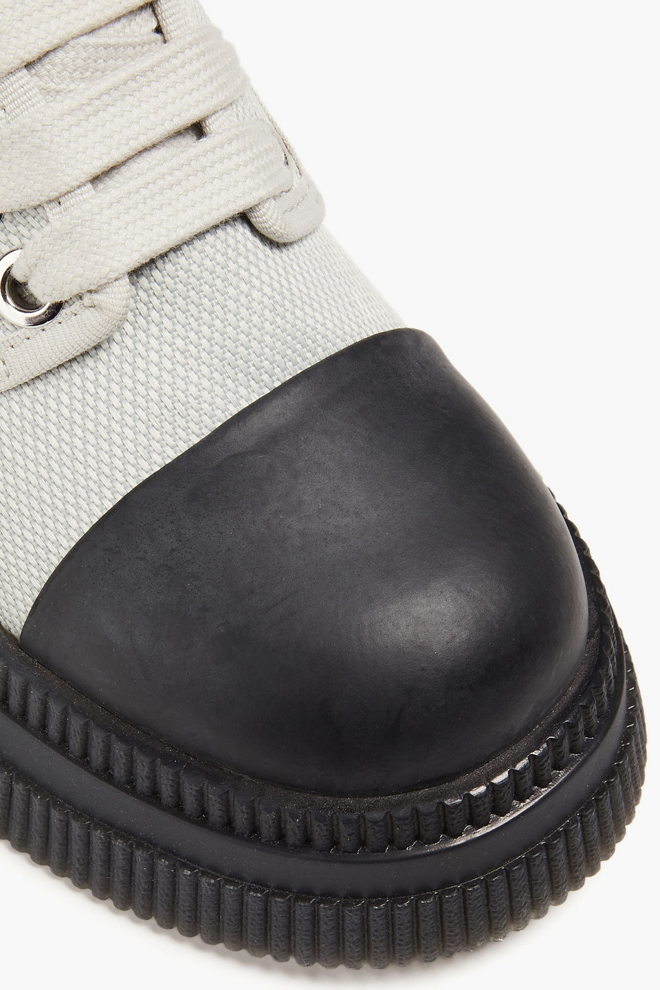 Shop Ganni Rubber And Canvas Brogues In Light Gray