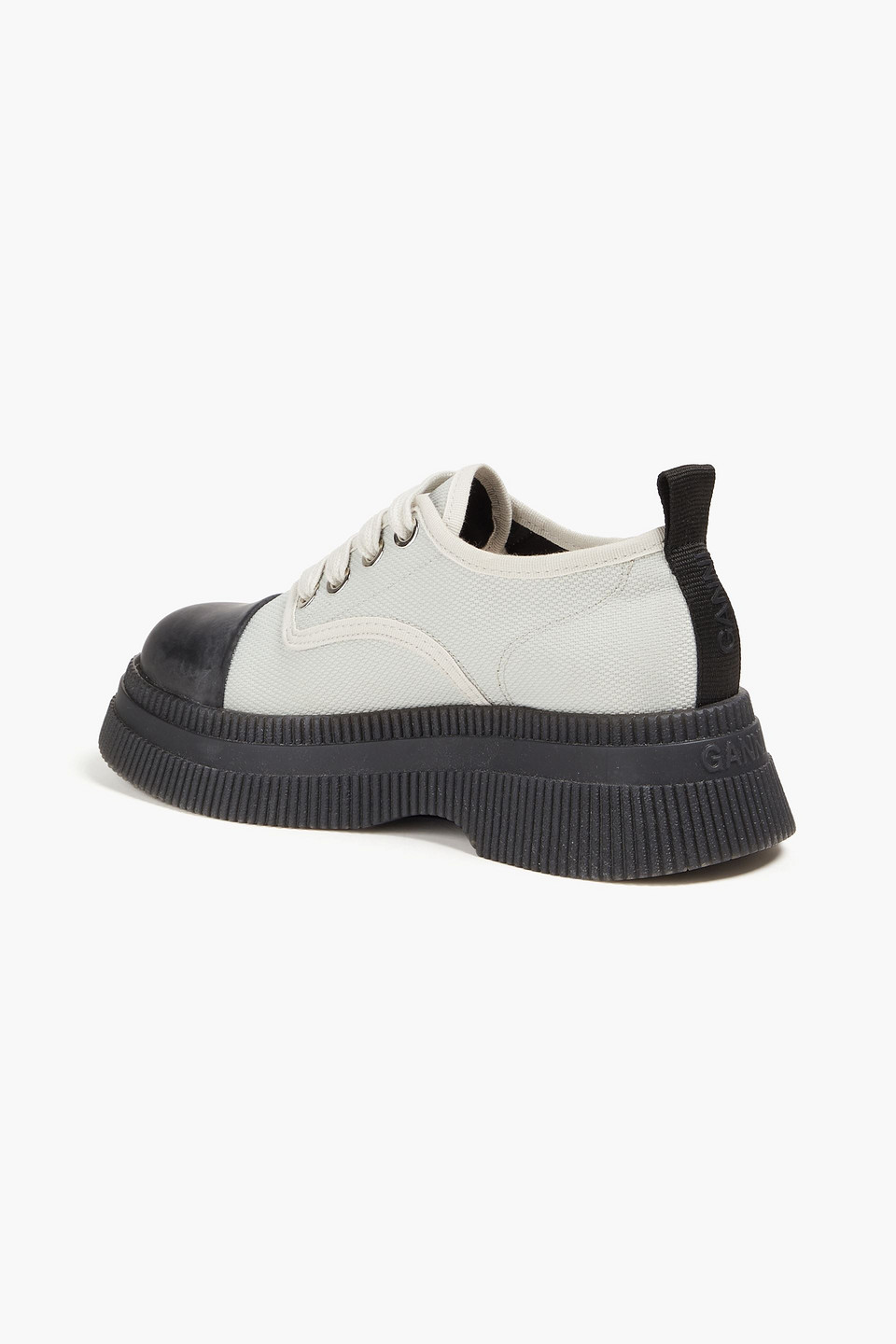 Shop Ganni Rubber And Canvas Brogues In Light Gray