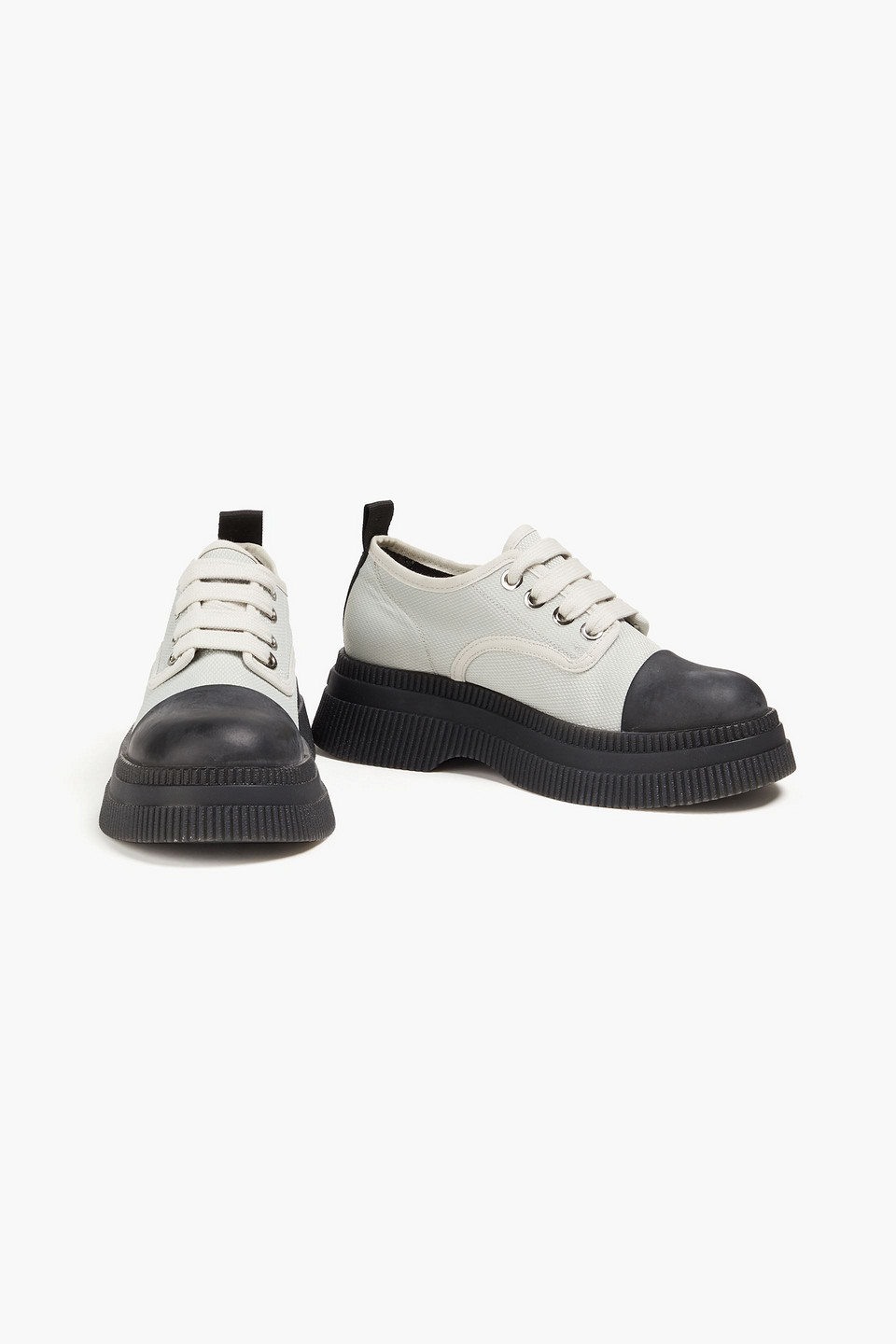 Shop Ganni Rubber And Canvas Brogues In Light Gray