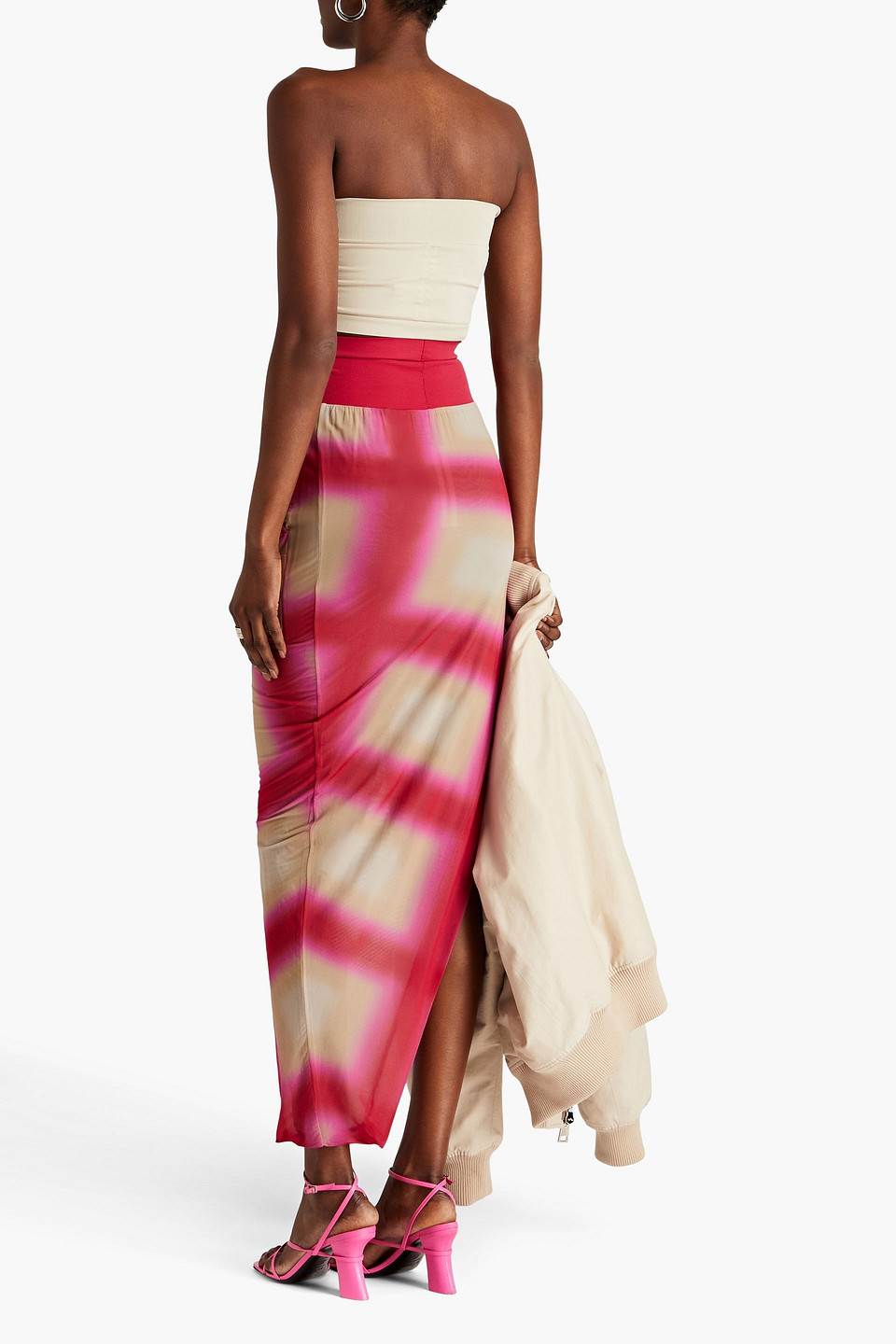 Shop Rick Owens Printed Stretch-cupro Maxi Skirt In Fuchsia