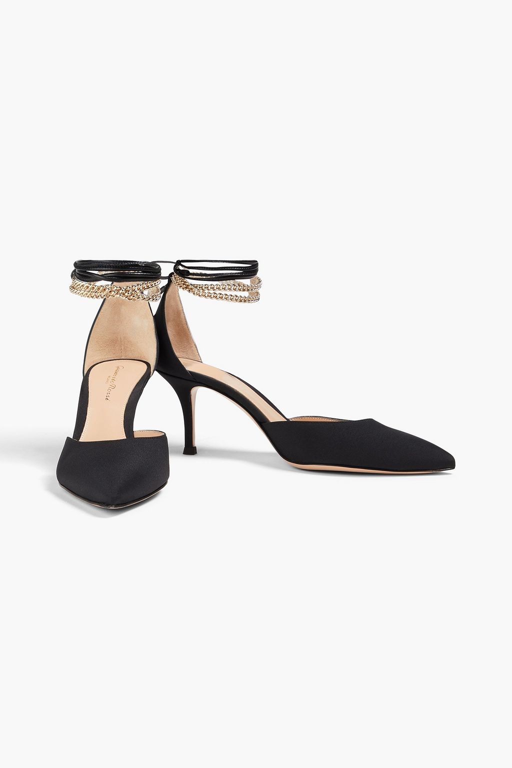 GIANVITO ROSSI 체인 장식 새틴 펌프스