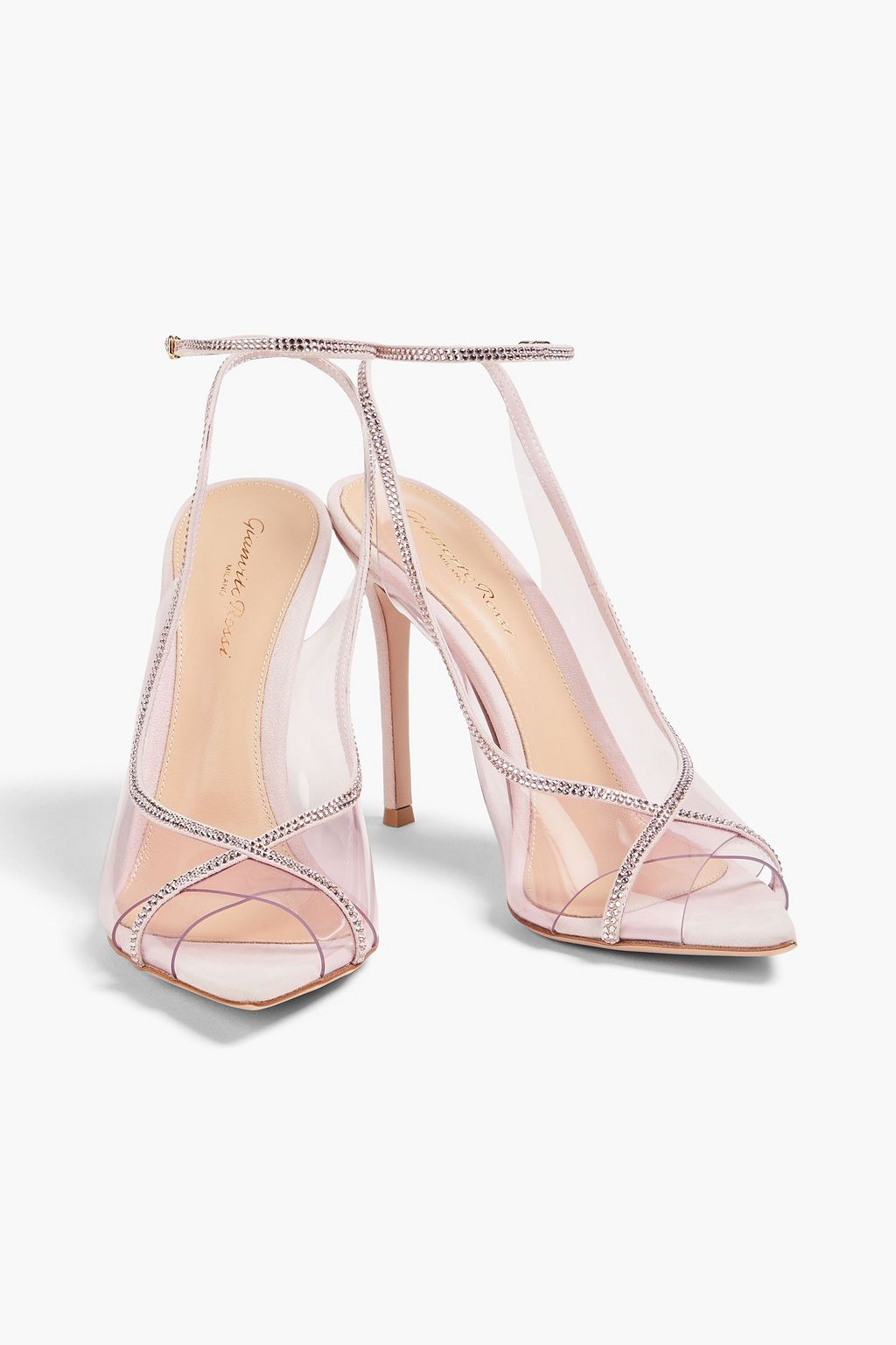 GIANVITO ROSSI スエード&PVC パンプス クリスタル付き