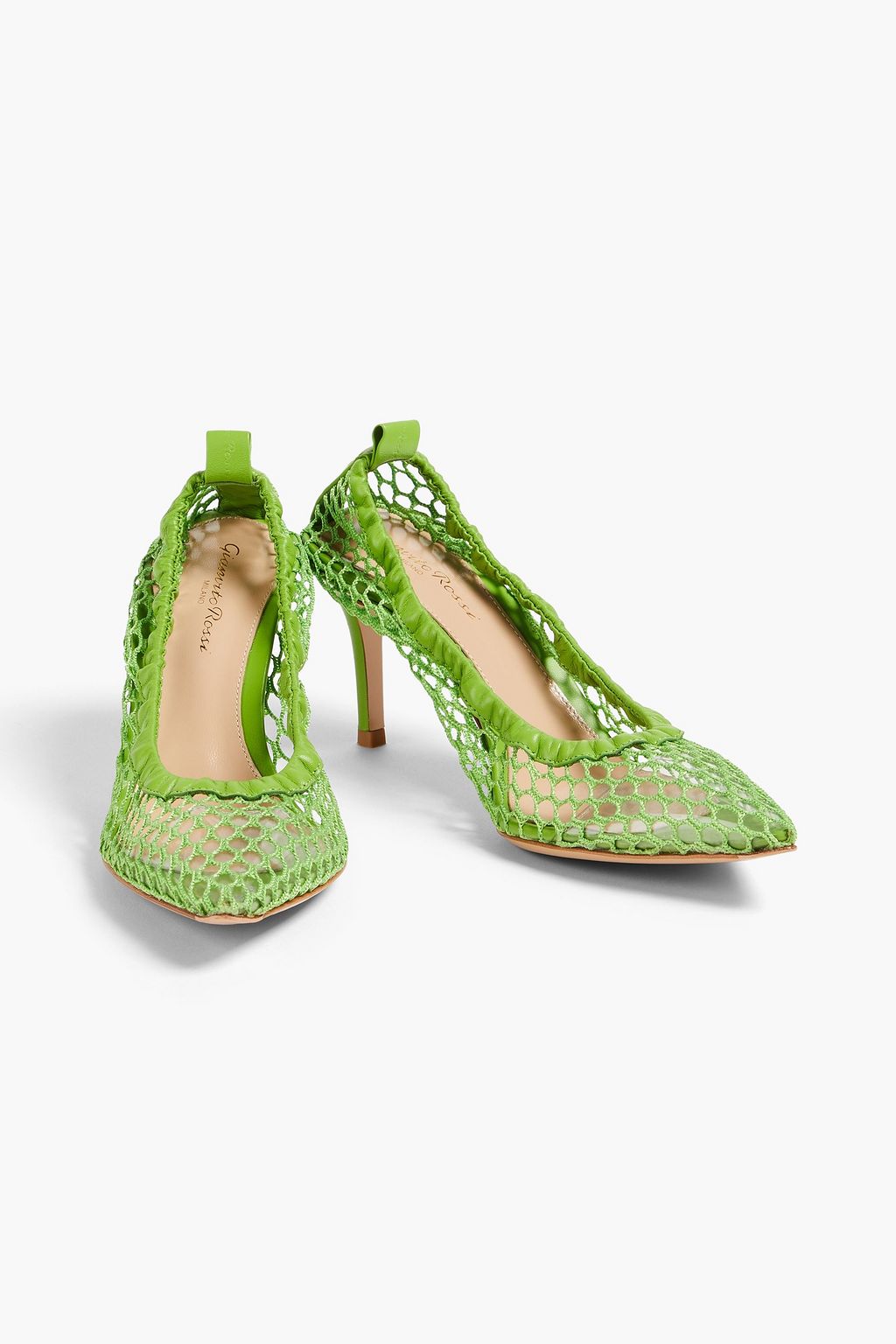 GIANVITO ROSSI Leather-trimmed fishnet pumps