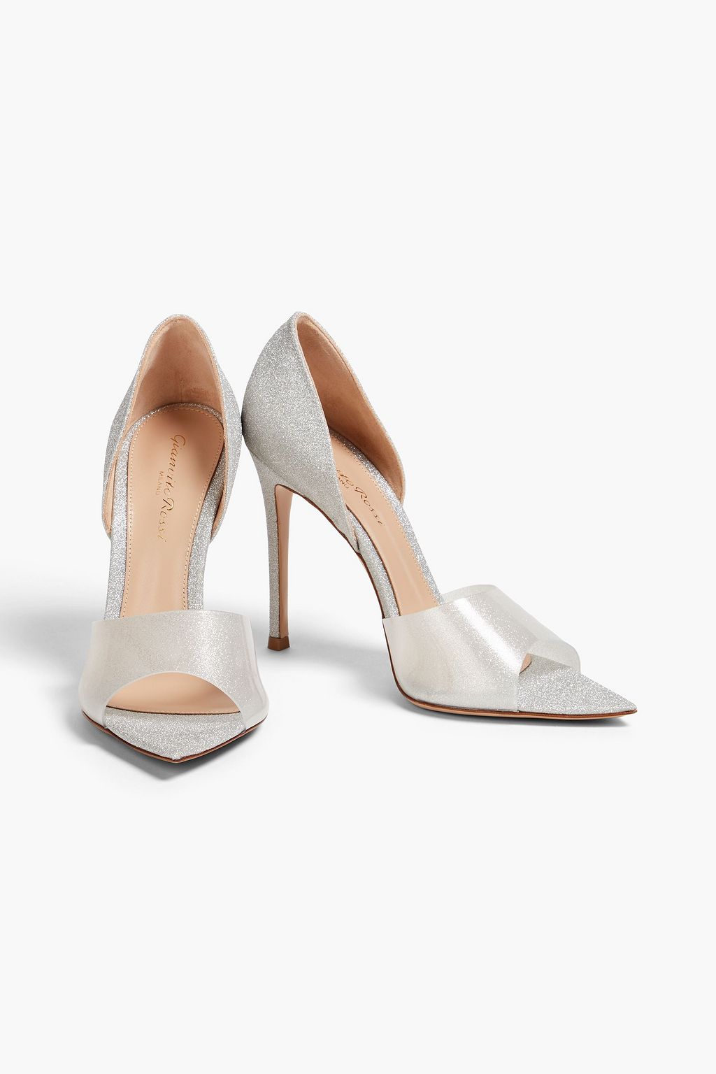 GIANVITO ROSSI Bree glittered woven and PVC pumps