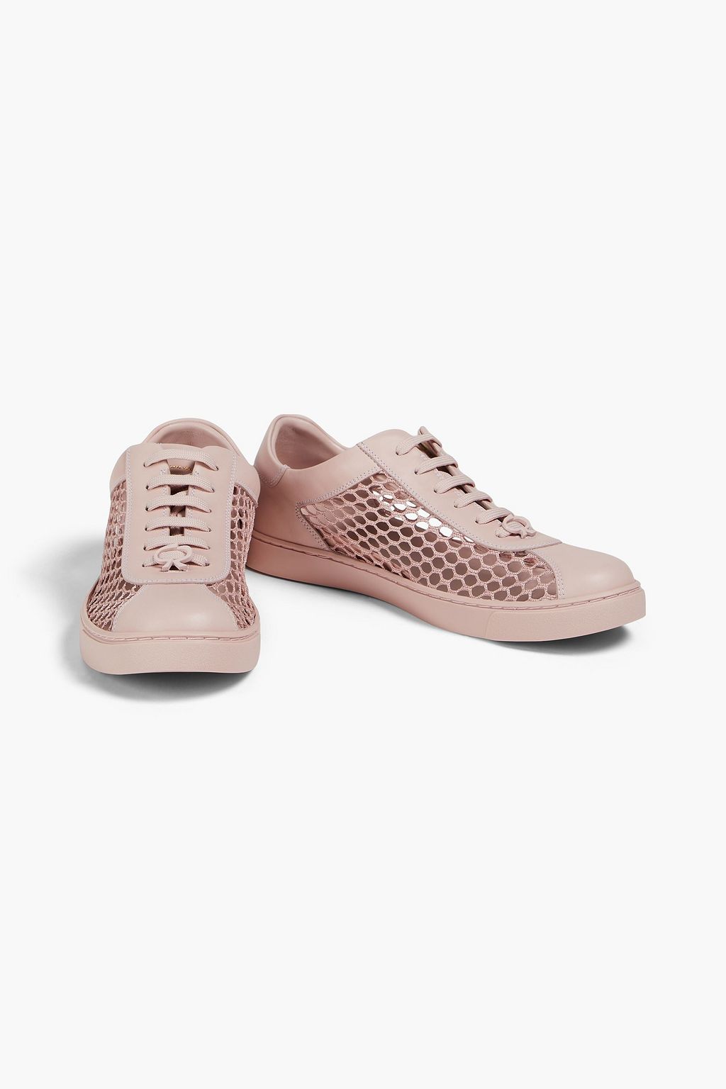 GIANVITO ROSSI Helena fishnet and leather sneakers